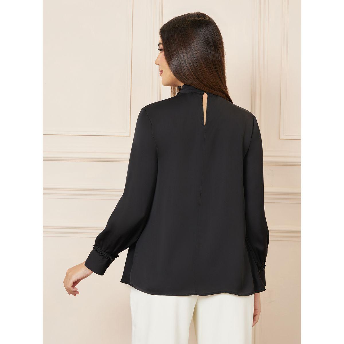 Styli Floral Applique High Neck Regular Fit Blouse-women-clothing-shirtsandblouses-blouses-image-5