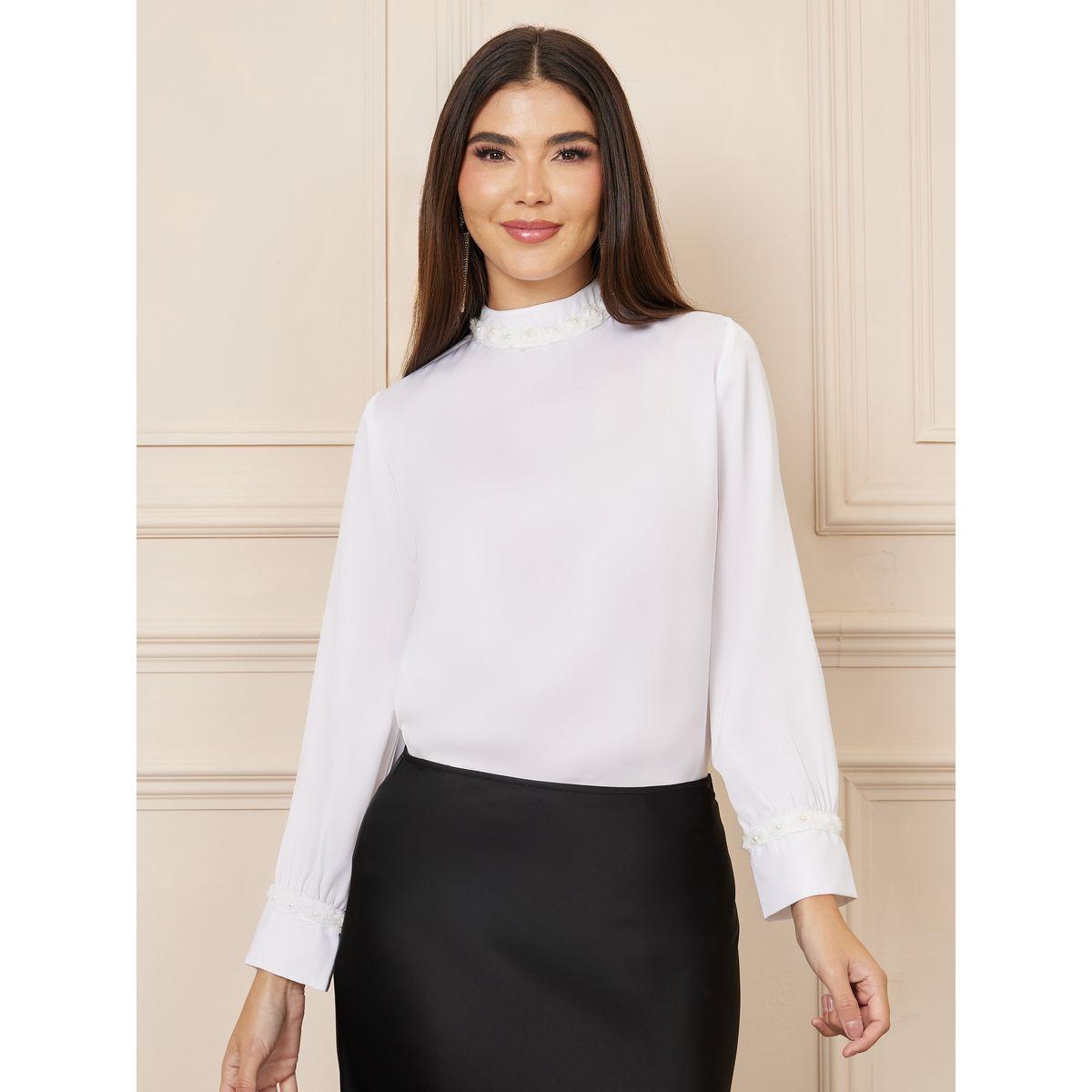 بلوزة بقصة مستقيمة وياقة عالية-women-clothing-shirtsandblouses-blouses-image-1