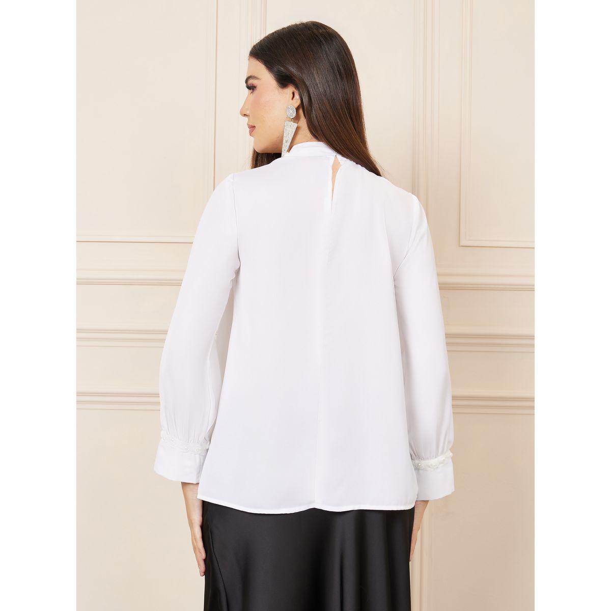 Styli Floral Applique High Neck Regular Fit Blouse-women-clothing-shirtsandblouses-blouses-image-4