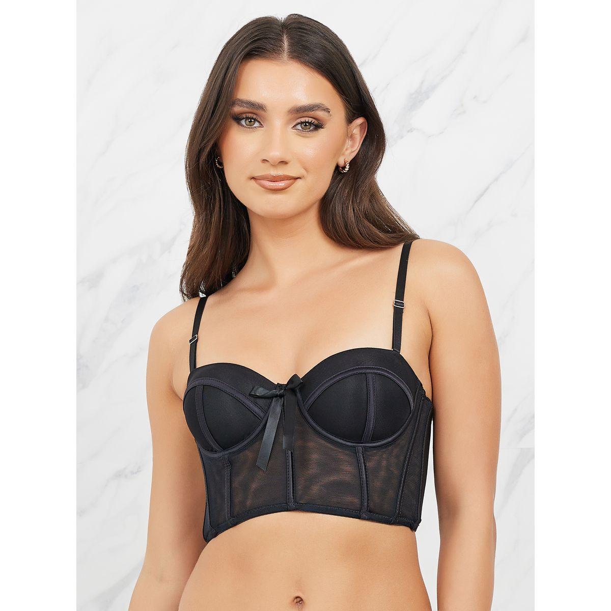 Styli Padded Wired Satin Bow Mesh Corset Bra with Bonning-women-clothing-lingerie-bras-image-1
