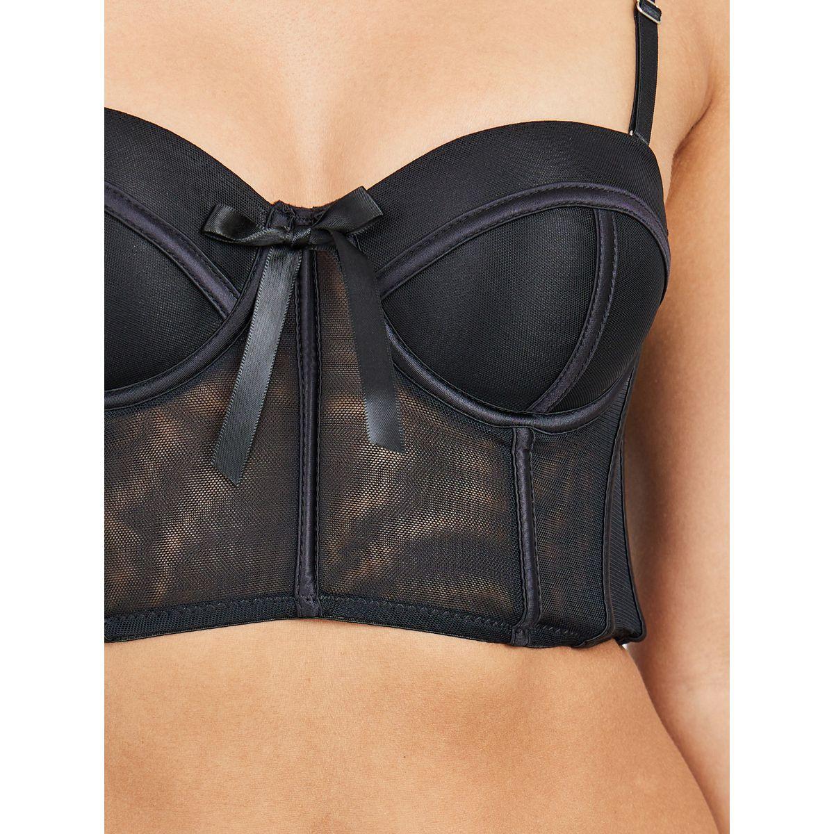 Styli Padded Wired Satin Bow Mesh Corset Bra with Bonning-women-clothing-lingerie-bras-image-2