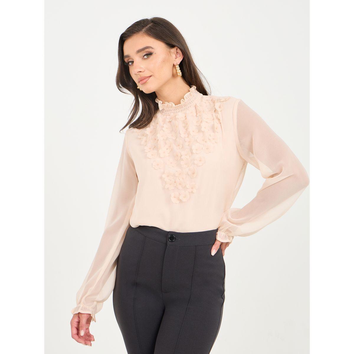 Styli Floral Applique High Neck Regular Fit Blouse-women-clothing-shirtsandblouses-blouses-image-1