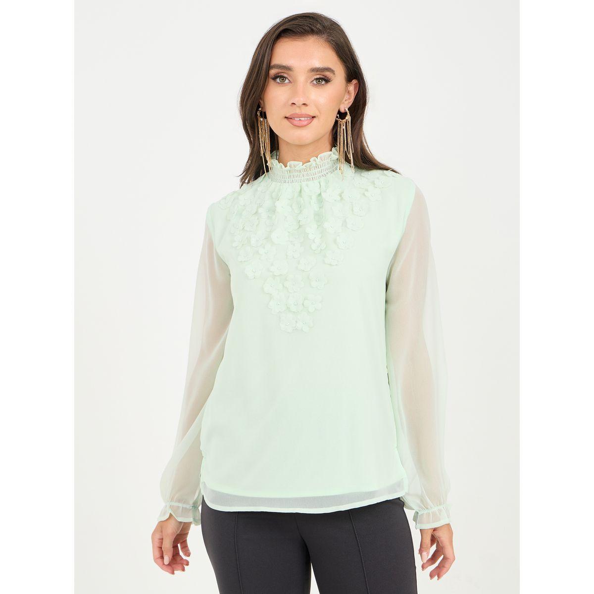 بلوزة بقصة عادية وياقة عالية-women-clothing-shirtsandblouses-blouses-image-2