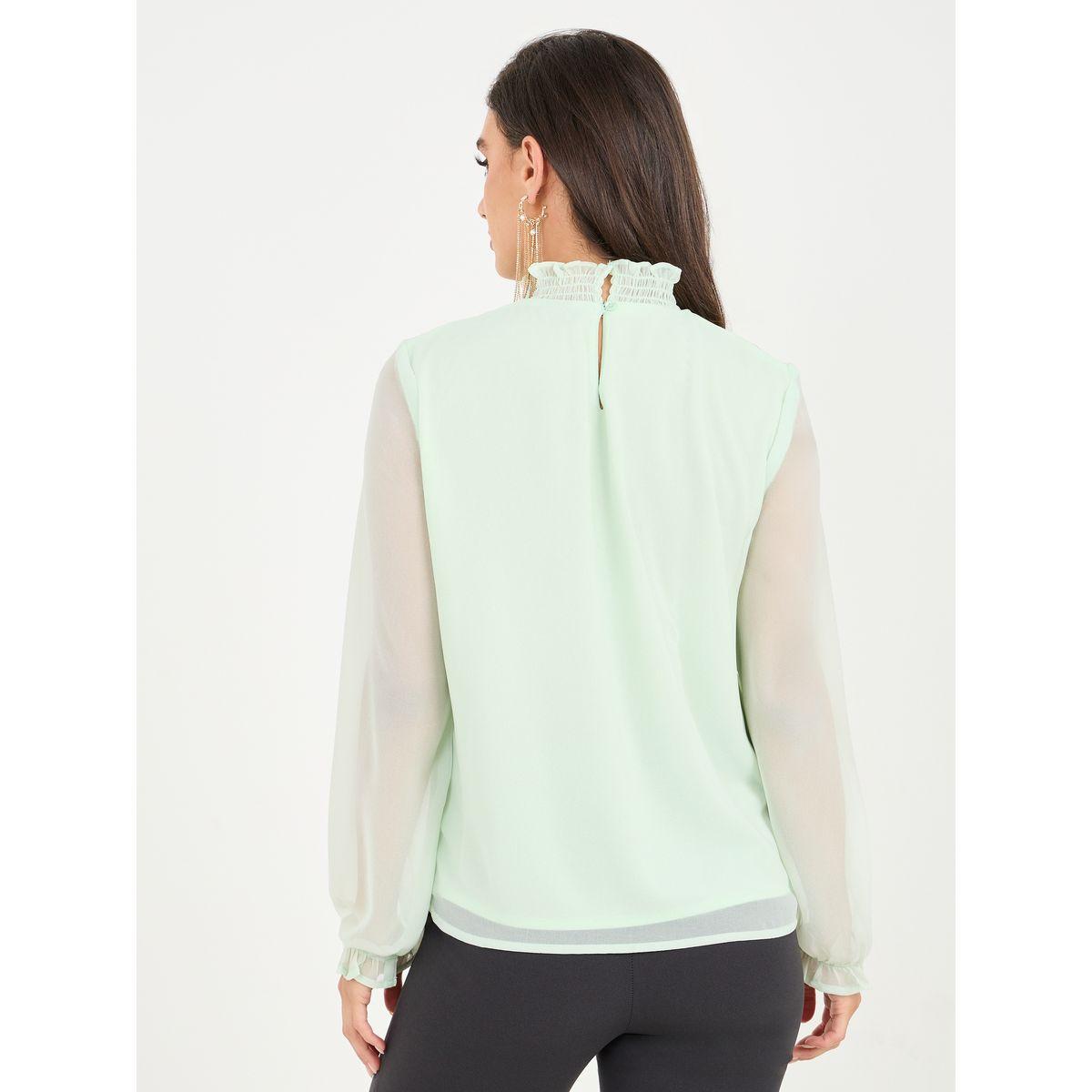 Styli Floral Applique High Neck Regular Fit Blouse-women-clothing-shirtsandblouses-blouses-image-5