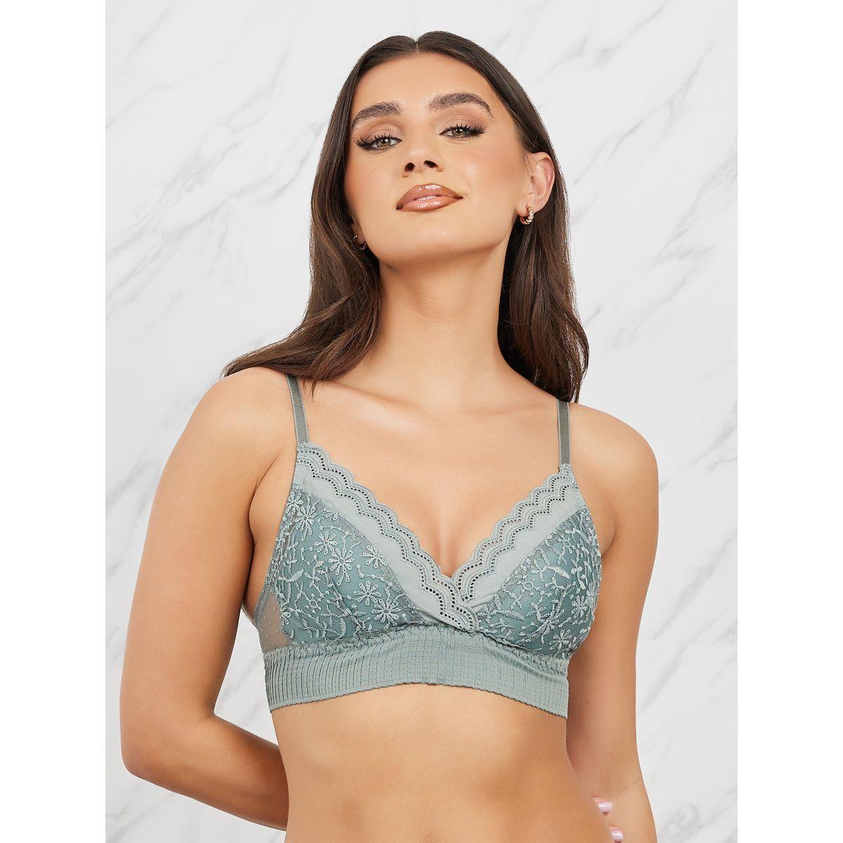 Styli Padded Non Wired Ditsy Floral Lace Bralette with Wide Elastic Trim-women-clothing-lingerie-bras-image-1
