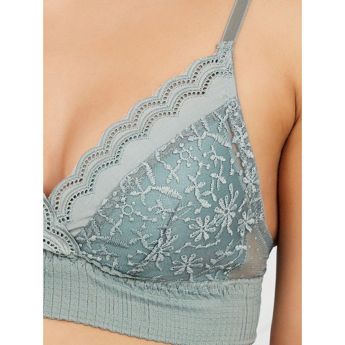 Styli Padded Non Wired Ditsy Floral Lace Bralette with Wide Elastic Trim-women-clothing-lingerie-bras-image-2