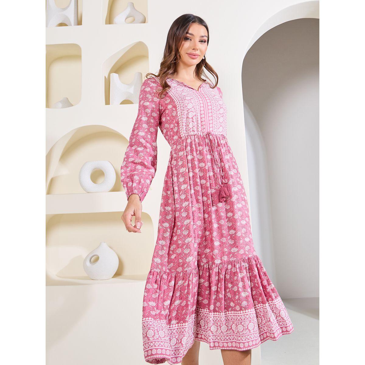 Styli Elevate Floral Print Tie Up Waist Tiered Midi Dress-women-clothing-dresses-image-2