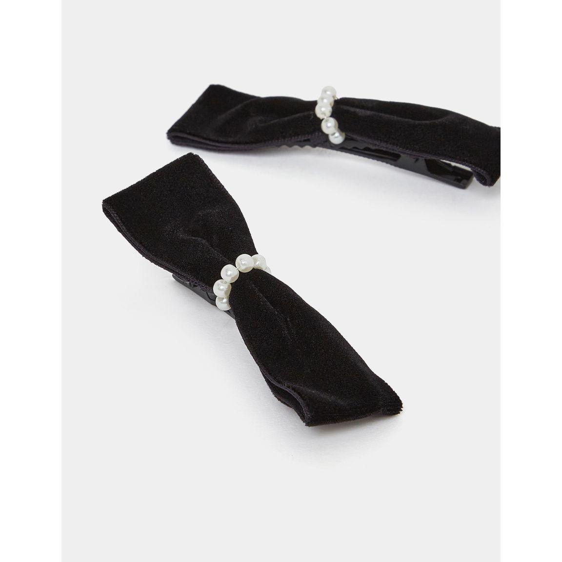 Styli Set of 2 - Textured Faux Pearl Bow Hair Pin-women-hairaccessories-hairpins-image-1