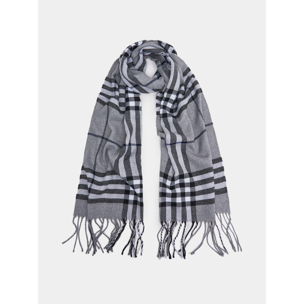 Styli Checked Scarf with Fringe Detail-women-winterwear-scarves-image-1