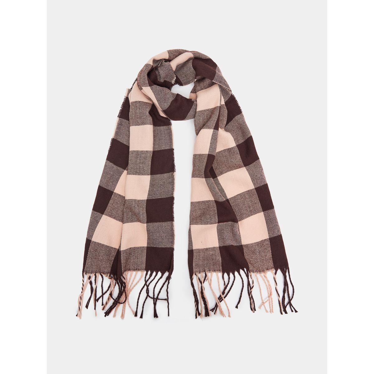 Styli Checked Scarf with Fringe Detail-women-winterwear-scarves-image-1