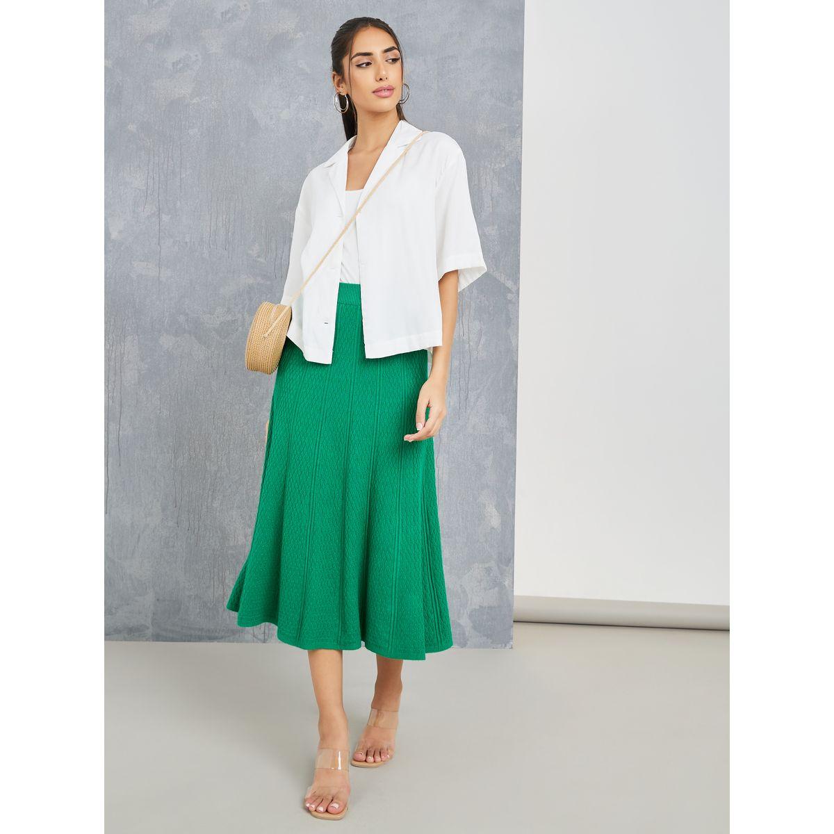 تنورة ميدي بتفاصيل بارزة الملمس-women-clothing-bottoms-skirts-image-1