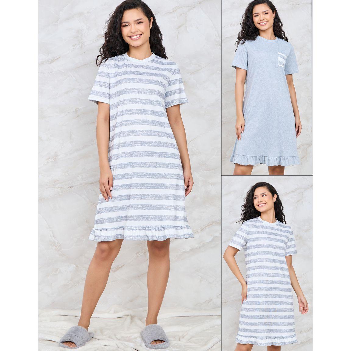 Styli Unwind Pack of 2 - Striped Ruffle Hem Sleep T-shirt-women-clothing-nightwear-nighties-image-1
