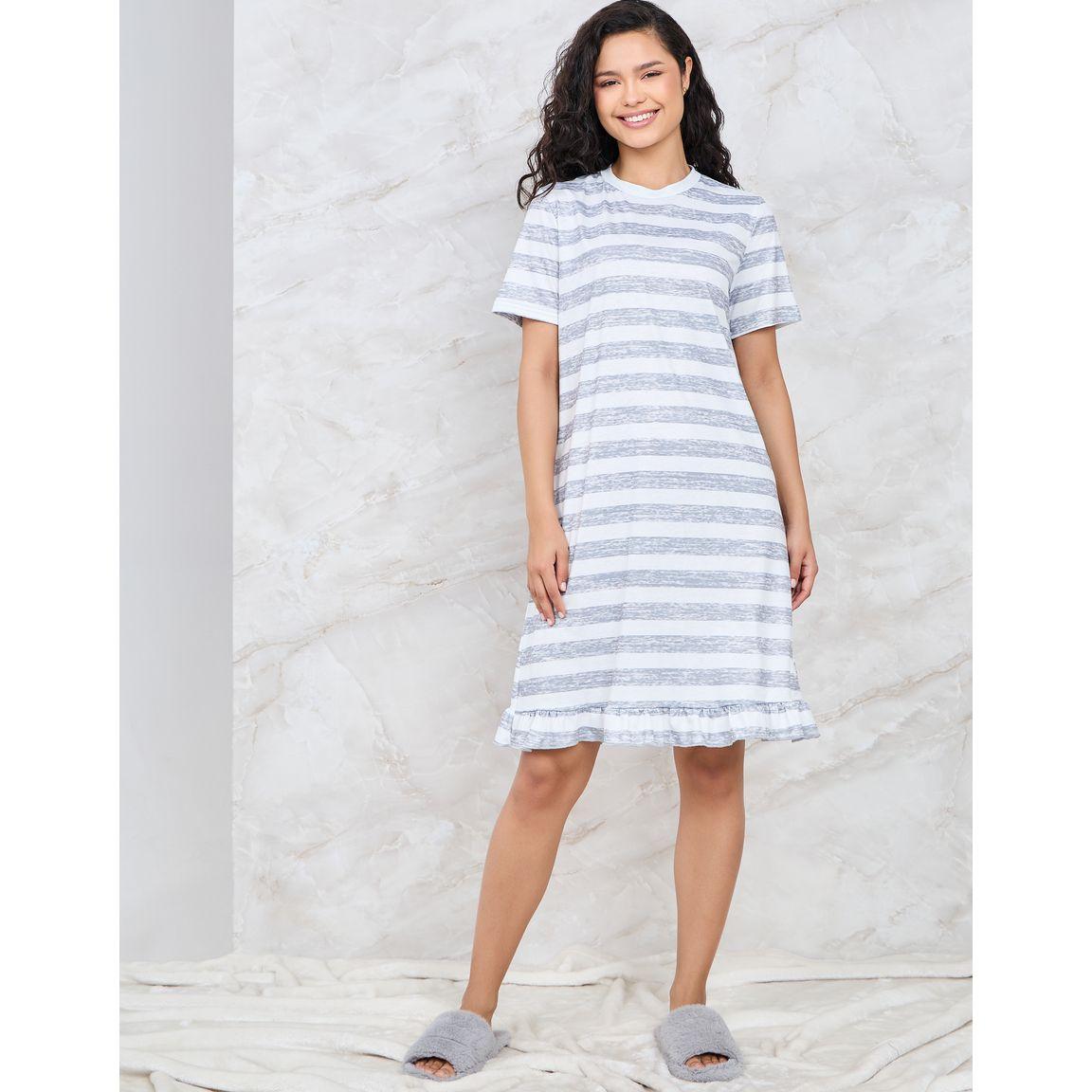 Styli Unwind Pack of 2 - Striped Ruffle Hem Sleep T-shirt-women-clothing-nightwear-nighties-image-2