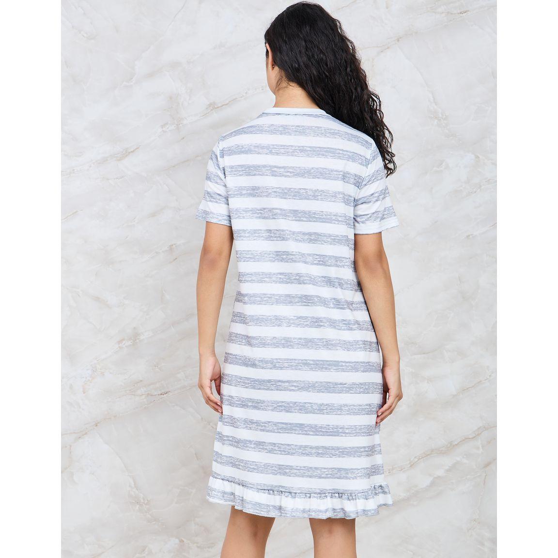 Styli Unwind Pack of 2 - Striped Ruffle Hem Sleep T-shirt-women-clothing-nightwear-nighties-image-7