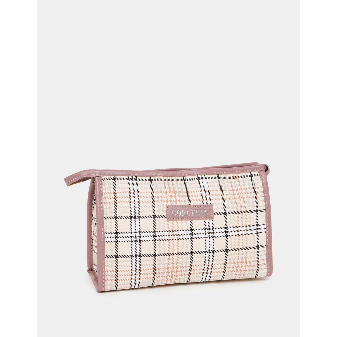 Styli Plaid Print Washbag with Zip Closure-travel-accessories-image-1