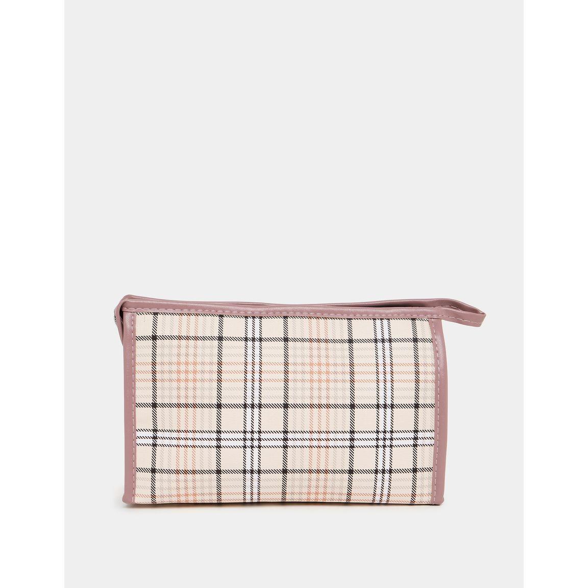 Styli Plaid Print Washbag with Zip Closure-travel-accessories-image-2