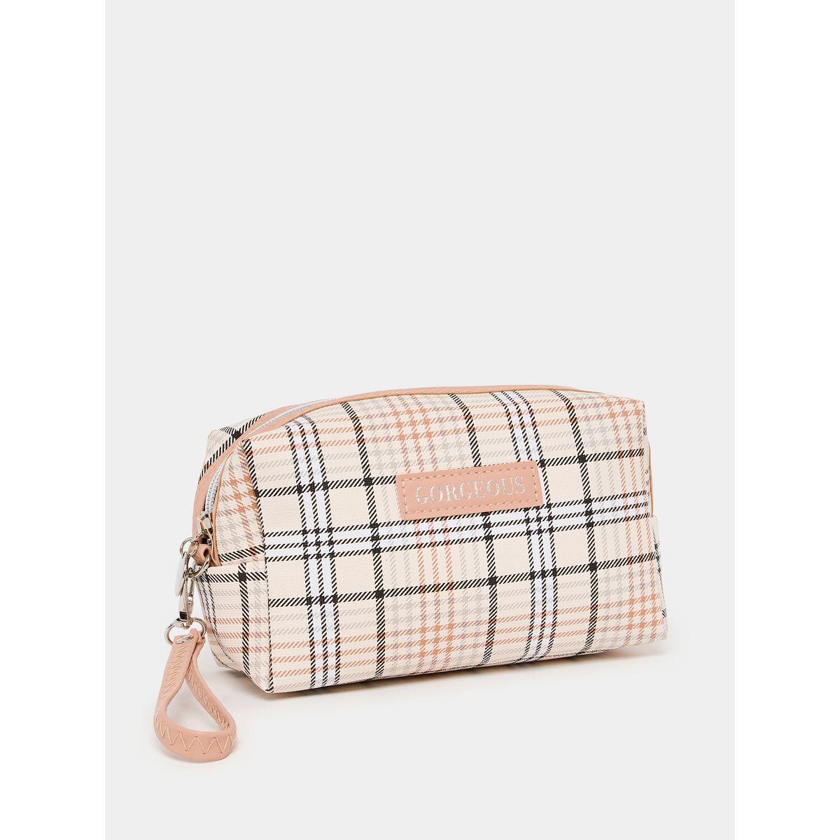 Styli Plaid Print Washbag with Zip Closure-travel-accessories-image-1