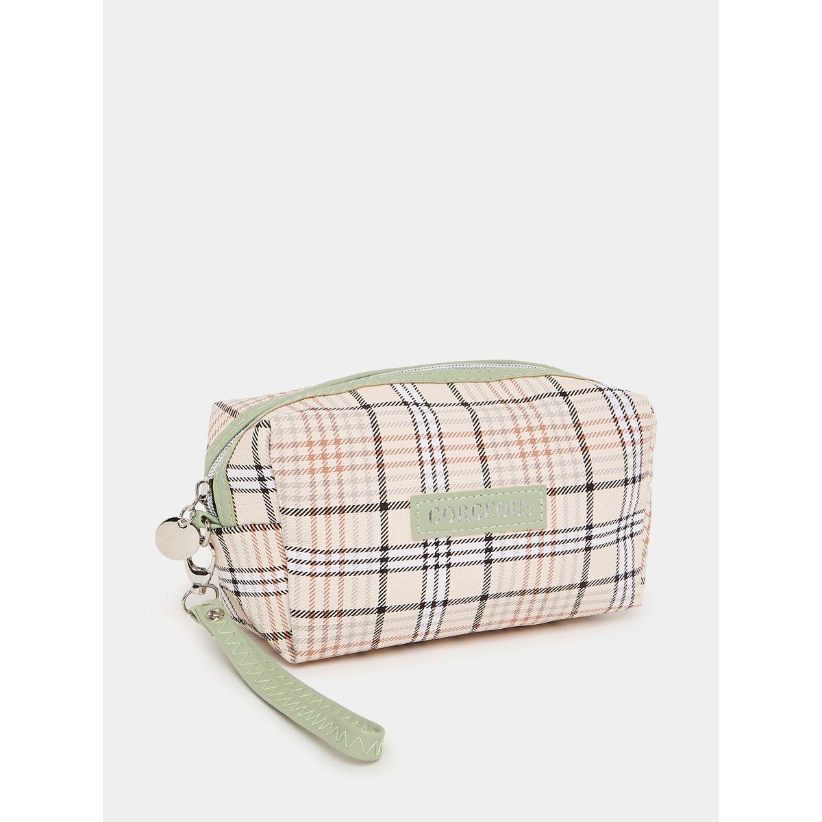 Styli Plaid Print Washbag with Zip Closure-travel-accessories-image-1