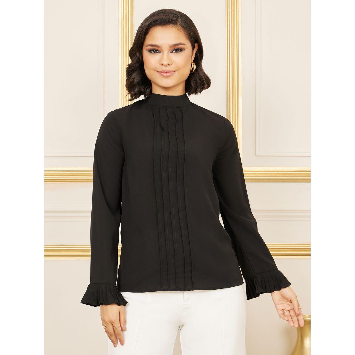 بلوزة بتفاصيل كسرات وياقة عالية-women-clothing-shirtsandblouses-blouses-image-2