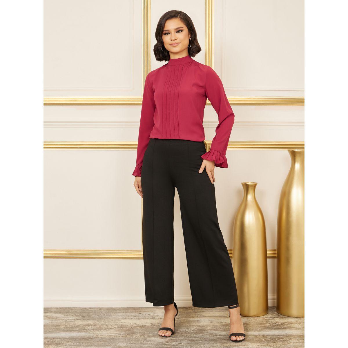 Styli Pleated Trim Detail High Neck Blouse-women-clothing-shirtsandblouses-blouses-image-3