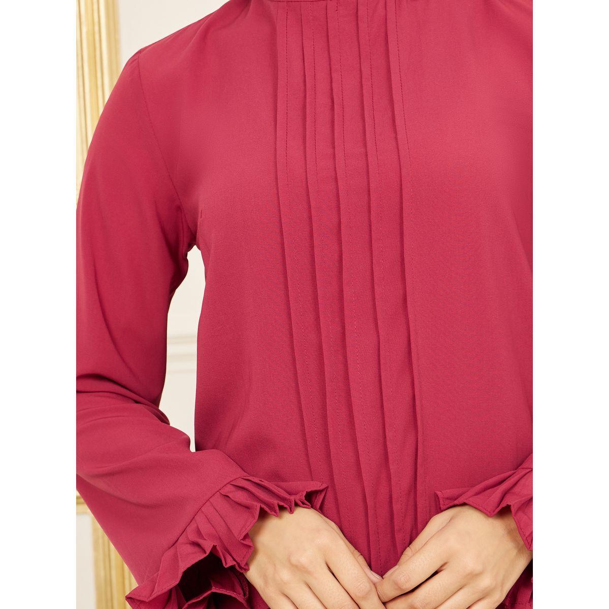 Styli Pleated Trim Detail High Neck Blouse-women-clothing-shirtsandblouses-blouses-image-4
