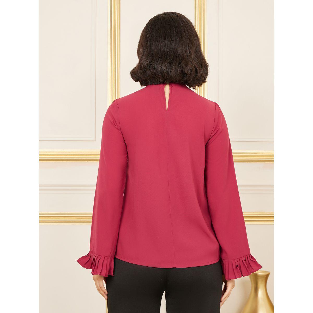 Styli Pleated Trim Detail High Neck Blouse-women-clothing-shirtsandblouses-blouses-image-5