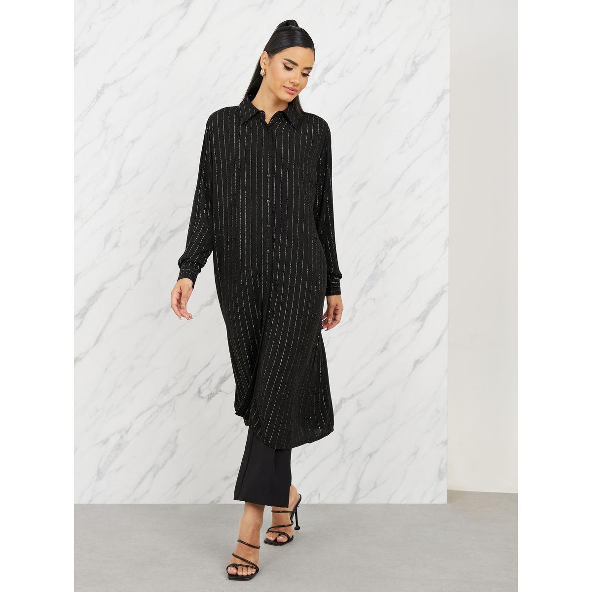 Styli Lurex Striped Longline Tunic Shirt-women-clothing-shirtsandblouses-shirts-image-1