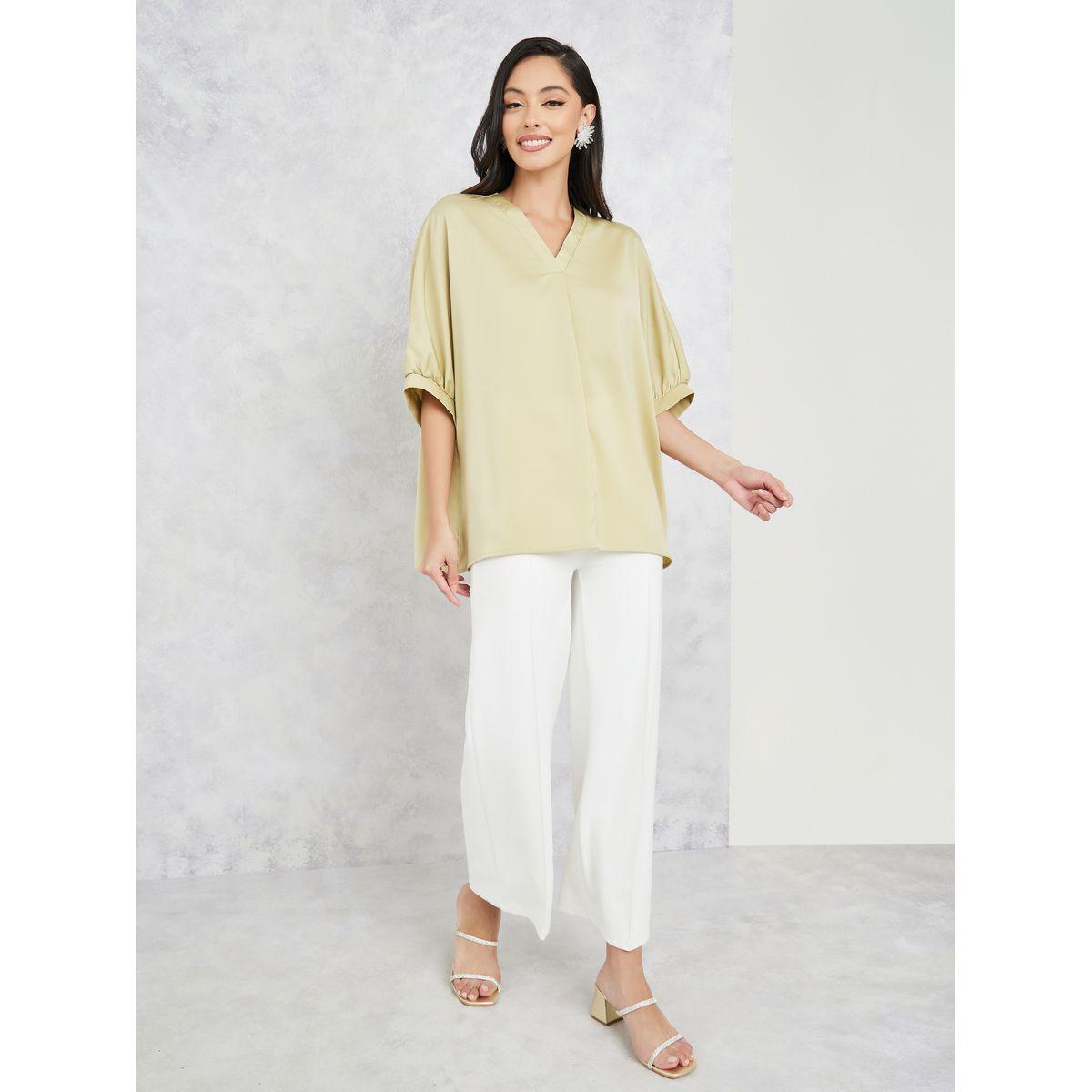 Styli Oversized V Neck Blouse with Half Sleeves-women-clothing-shirtsandblouses-blouses-image-2