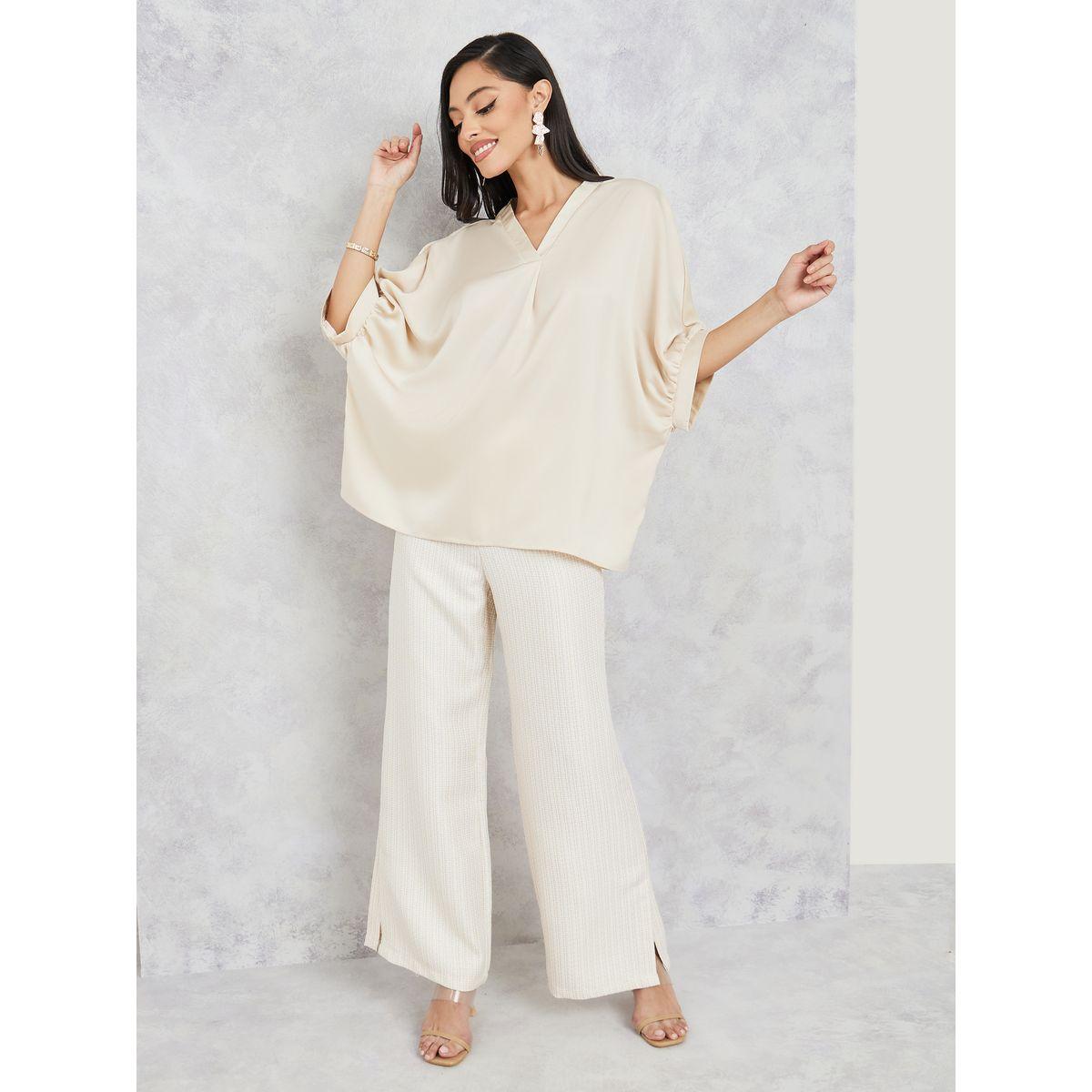 Styli Oversized V Neck Blouse with Half Sleeves-women-clothing-shirtsandblouses-blouses-image-2