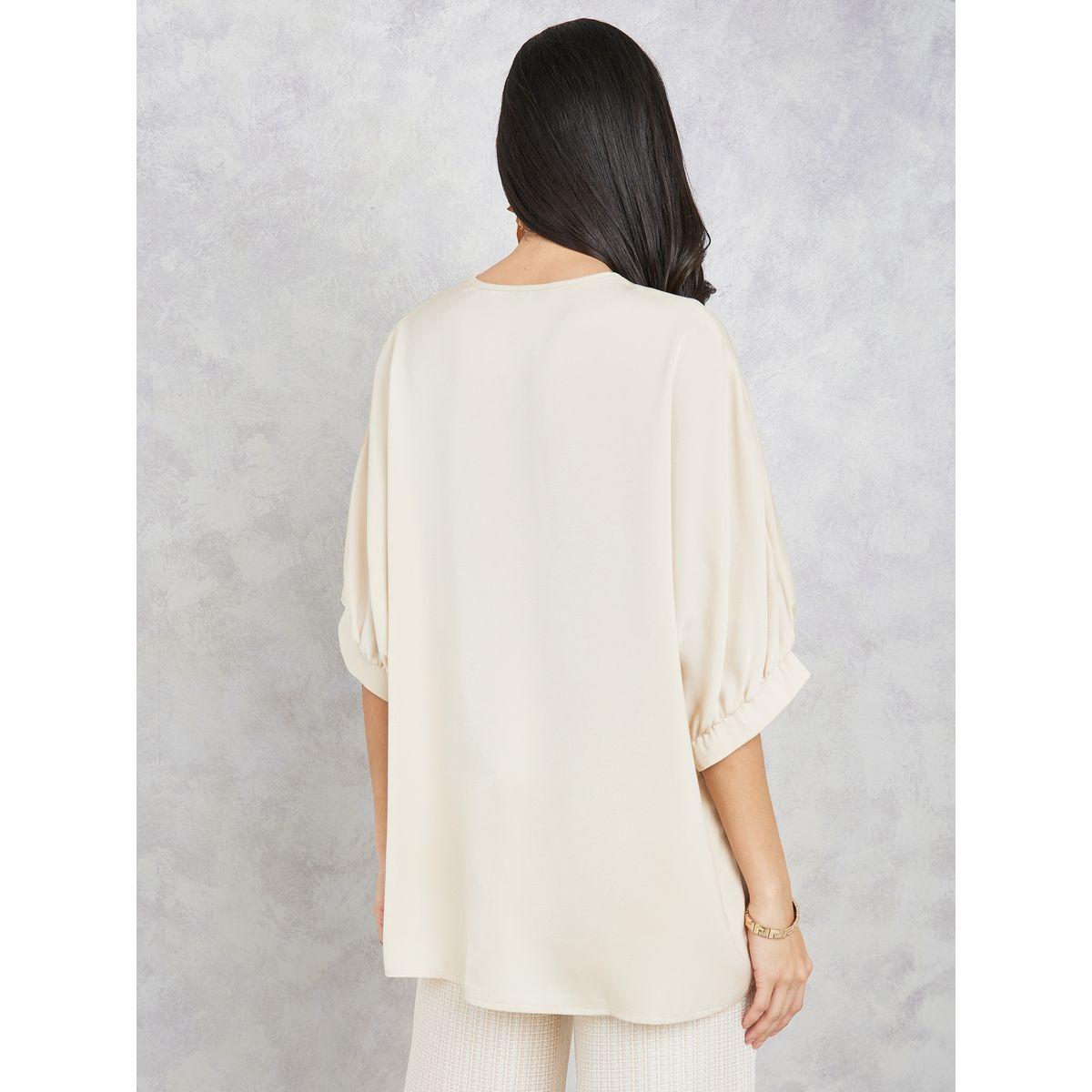 Styli Oversized V Neck Blouse with Half Sleeves-women-clothing-shirtsandblouses-blouses-image-4