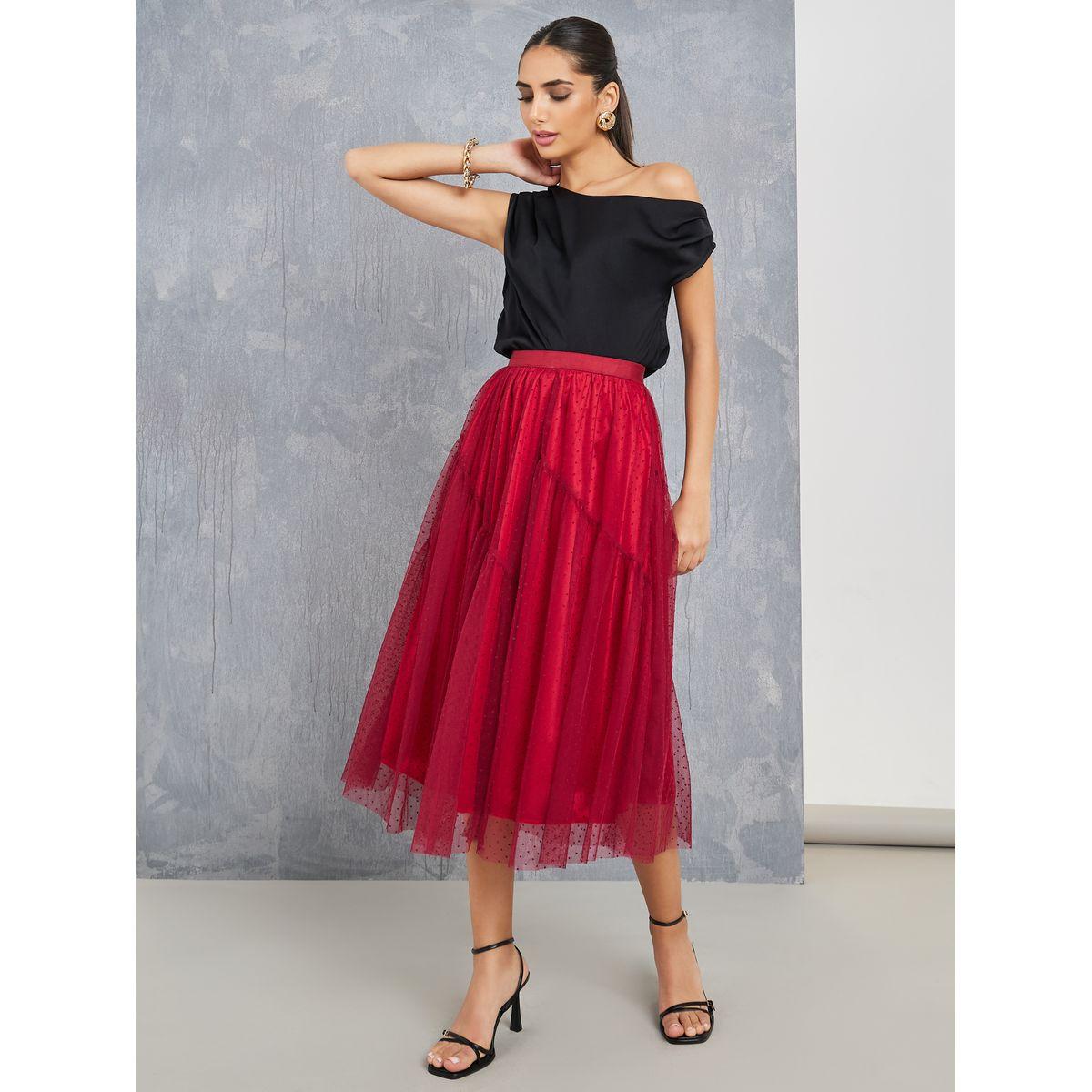 Styli Dobby Mesh Insert A-Line Midi Skirt-women-clothing-bottoms-skirts-image-1