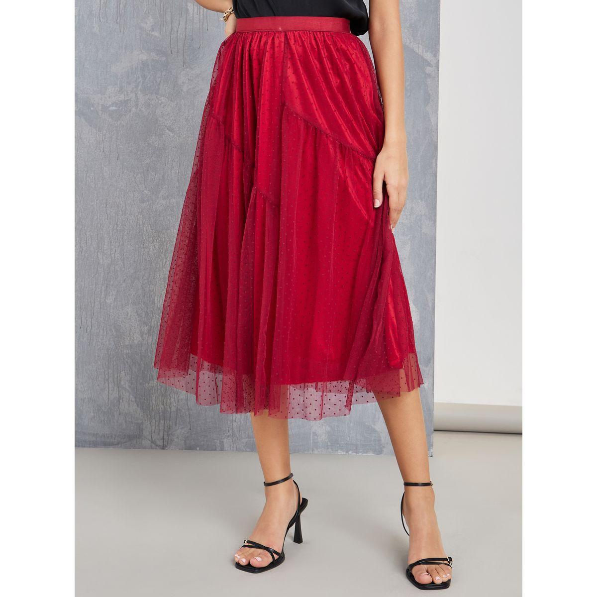 Styli Dobby Mesh Insert A-Line Midi Skirt-women-clothing-bottoms-skirts-image-2