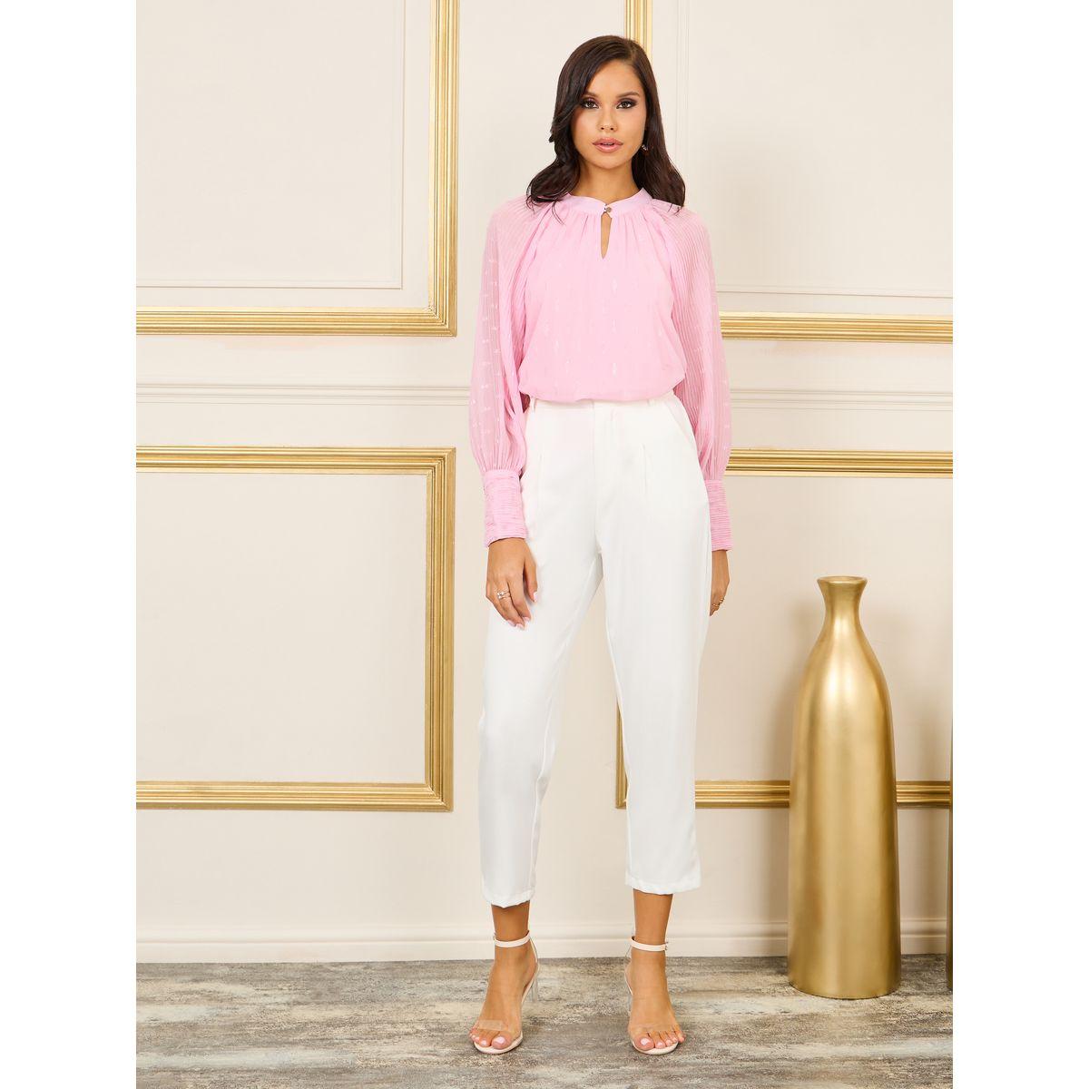 بلوزة بتفاصيل بارزة الملمس مع اكمام بكسرات-women-clothing-shirtsandblouses-blouses-image-3