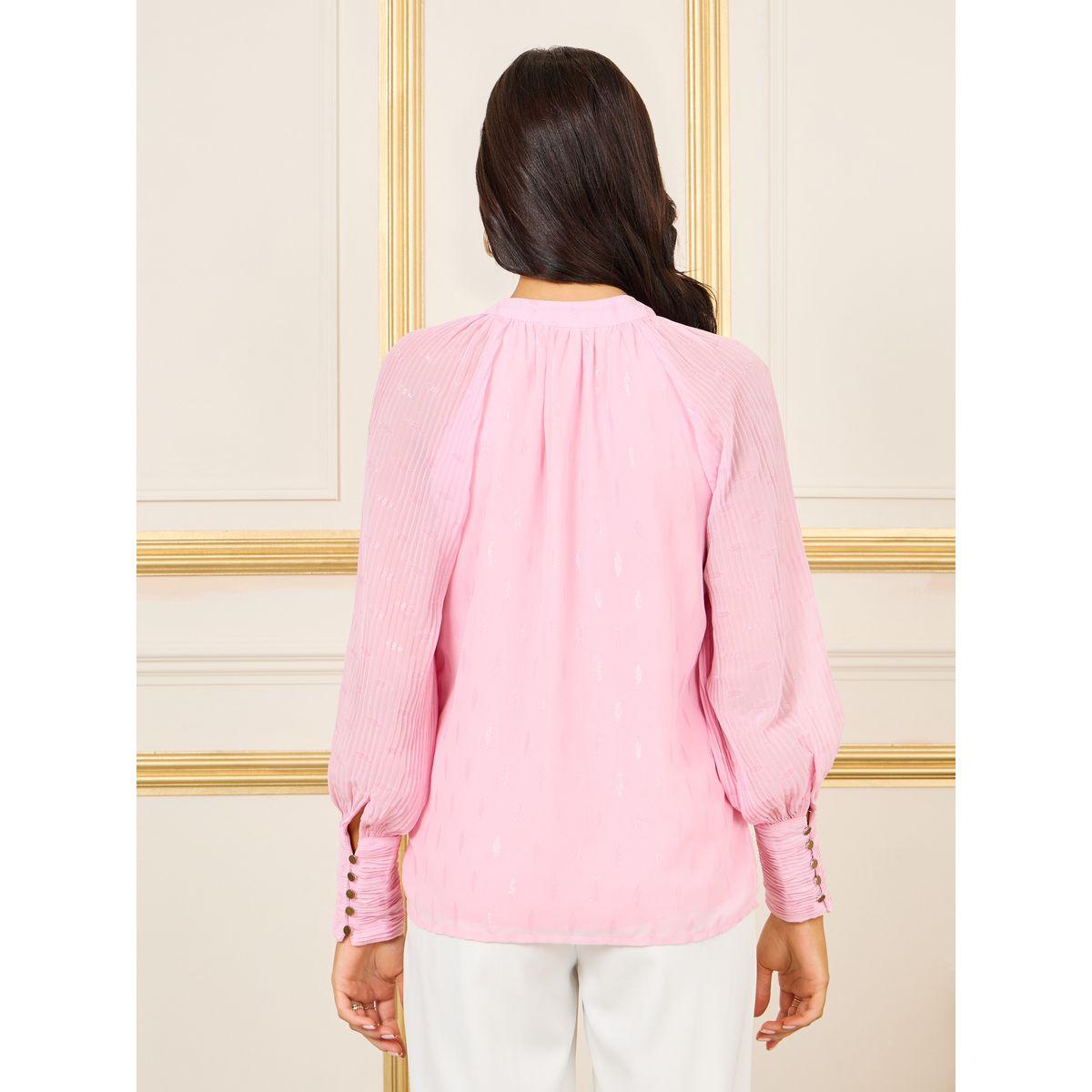 بلوزة بتفاصيل بارزة الملمس مع اكمام بكسرات-women-clothing-shirtsandblouses-blouses-image-5