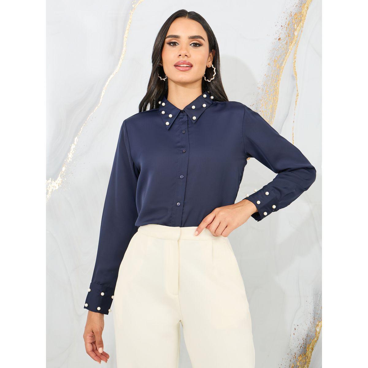Styli Faux Pearl Detail Collar Satin Shirt-women-clothing-shirtsandblouses-shirts-image-1