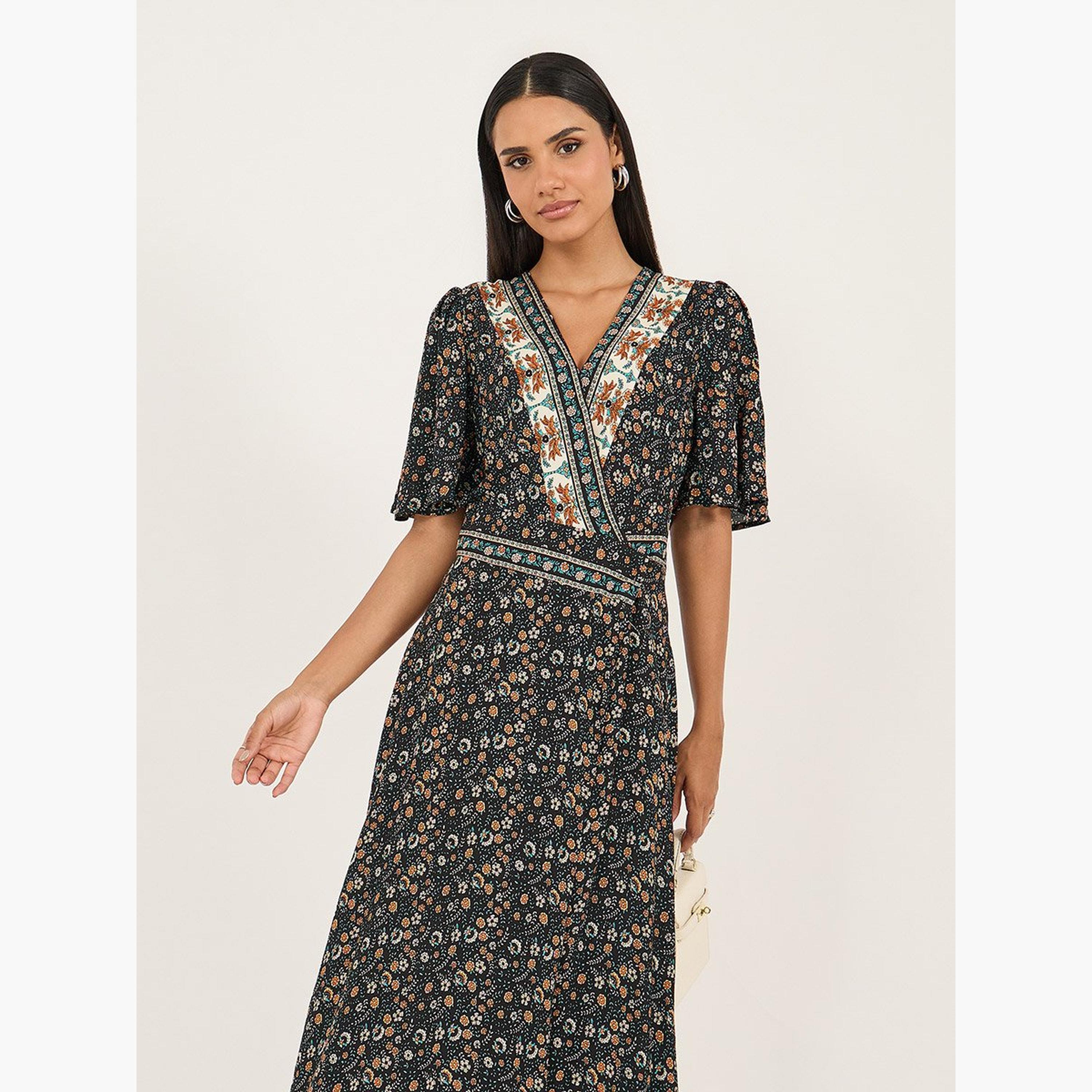ستايلي - فستان ماكسي بطبعة كاملة وفتحة رقبة على شكل حرف V-women-clothing-dresses-image-3