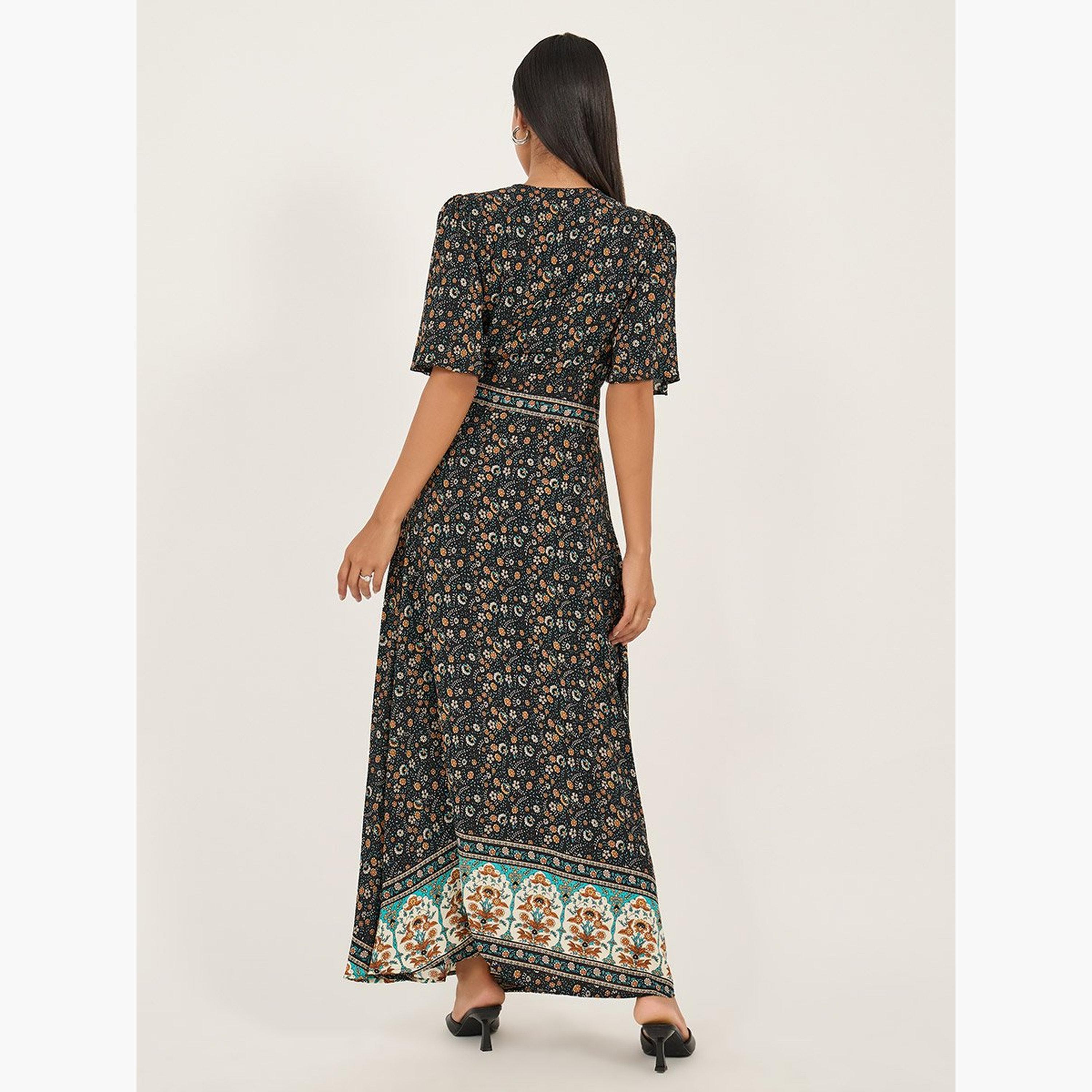 ستايلي - فستان ماكسي بطبعة كاملة وفتحة رقبة على شكل حرف V-women-clothing-dresses-image-5