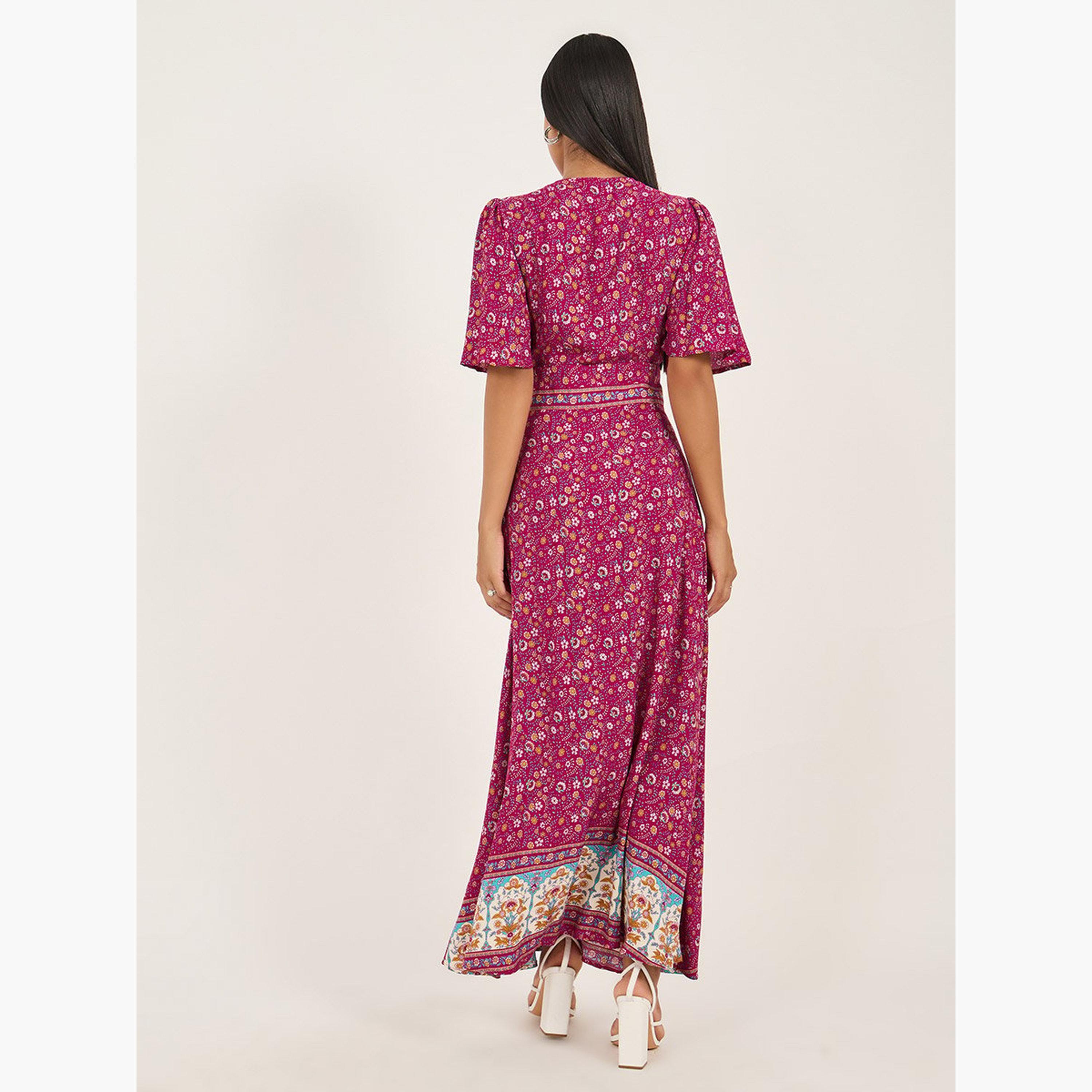 ستايلي - فستان ماكسي ملفوف بفتحة رقبة على شكل حرف V ومطبوع بالكامل-women-clothing-dresses-image-5