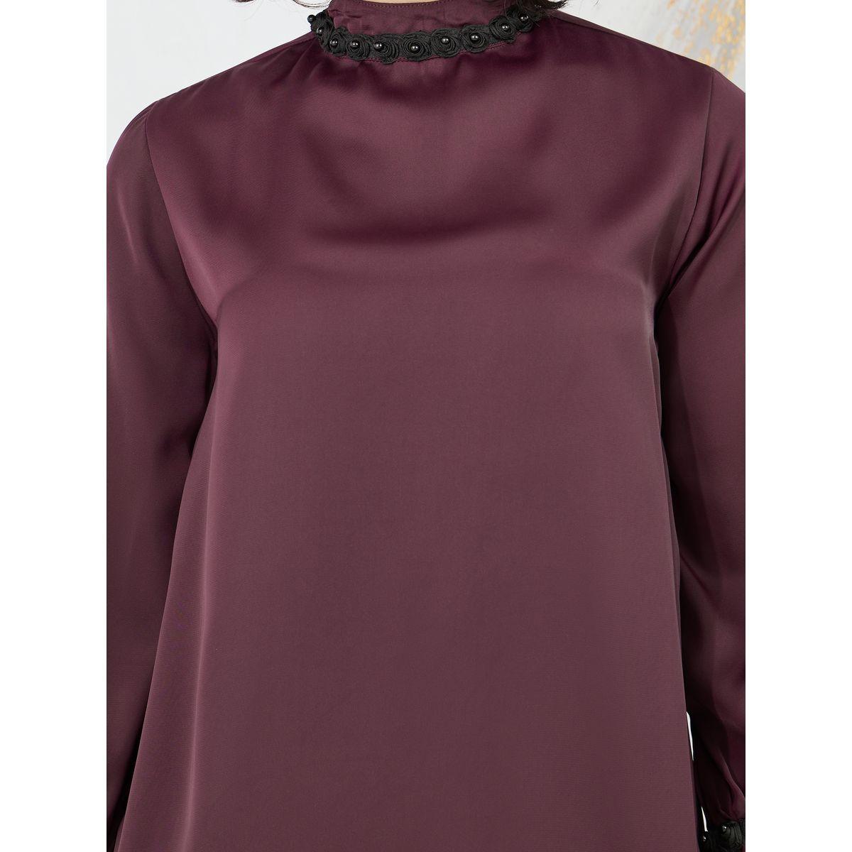 Styli Satin Lace Bead Detail High Neck Blouse-women-clothing-shirtsandblouses-blouses-image-4