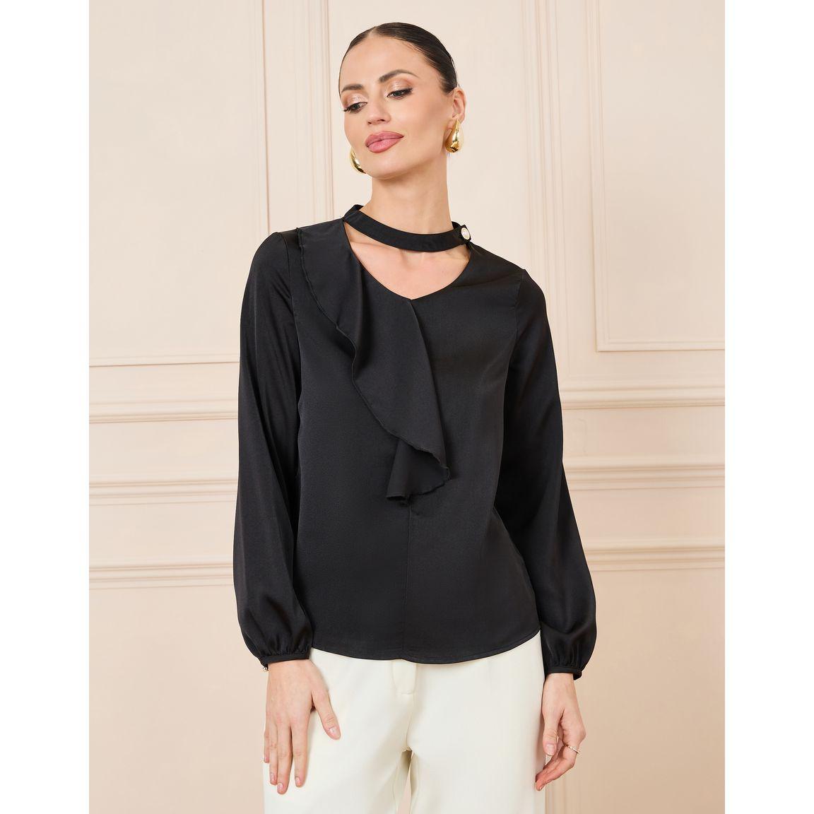 بلوزة بتفاصيل كشكش وأزرار غلق بلؤلؤ صناعي-women-clothing-shirtsandblouses-blouses-image-2