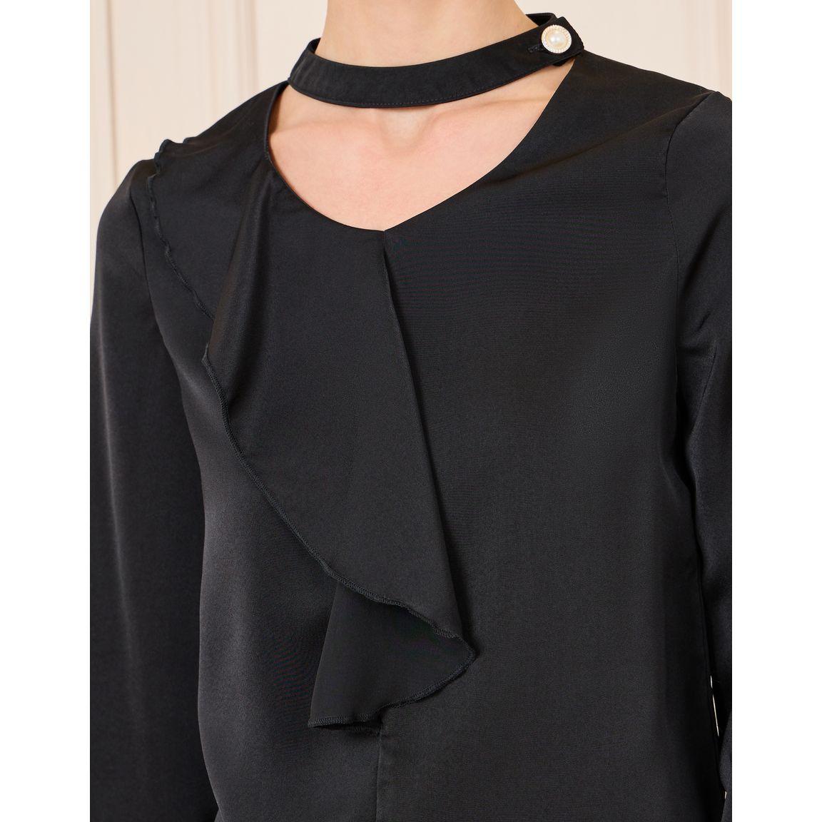 Styli Ruffle Trim Cut Out Neck Faux Pearl Button Detail Blouse-women-clothing-shirtsandblouses-blouses-image-3