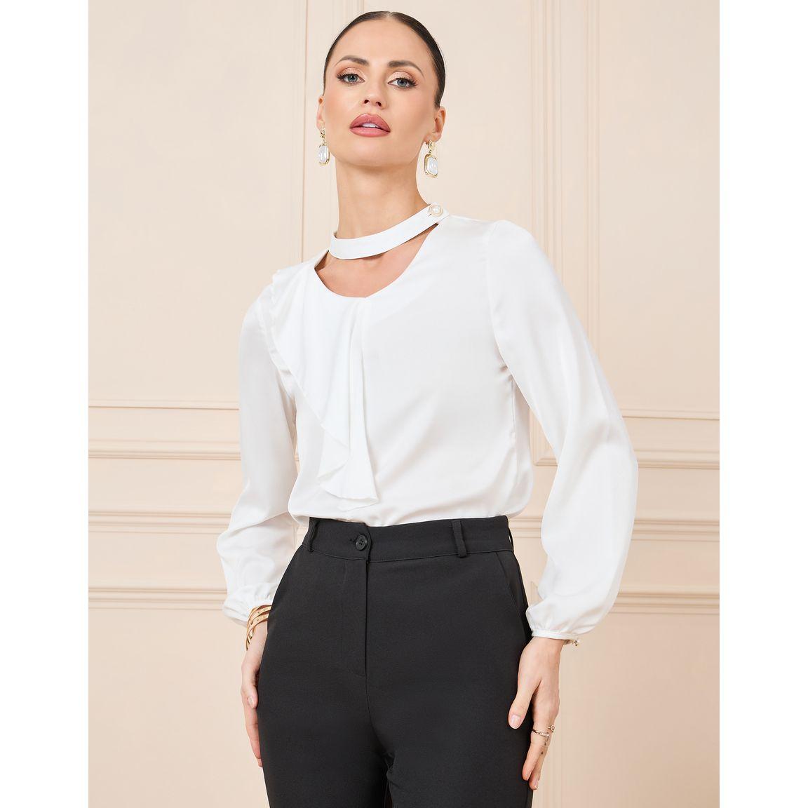 بلوزة بتفاصيل كشكش وأزرار بلؤلؤ صناعي-women-clothing-shirtsandblouses-blouses-image-1