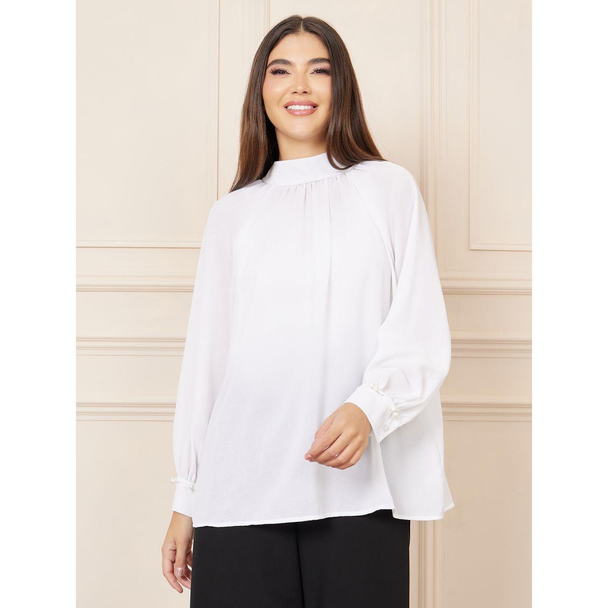Styli Solid Pearl Detail Tie Up High Neck Blouse-women-clothing-shirtsandblouses-blouses-image-2