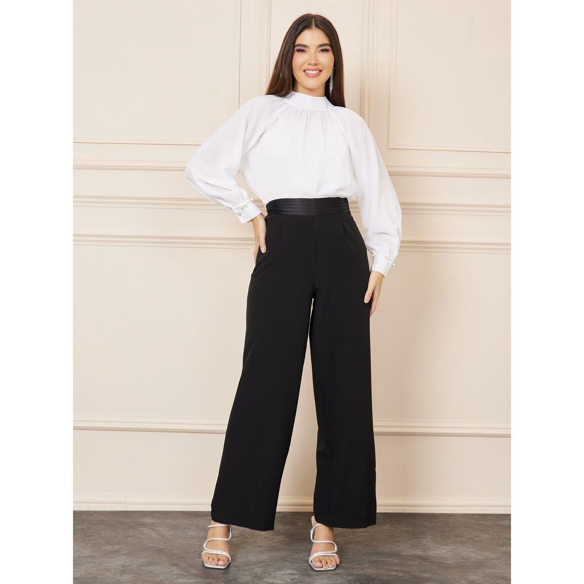 Styli Solid Pearl Detail Tie Up High Neck Blouse-women-clothing-shirtsandblouses-blouses-image-3