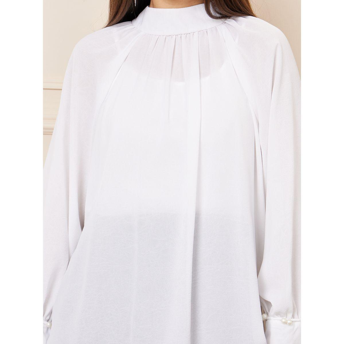 بلوزة سادة مزينة بلؤلؤ مع ياقة عالية-women-clothing-shirtsandblouses-blouses-image-4