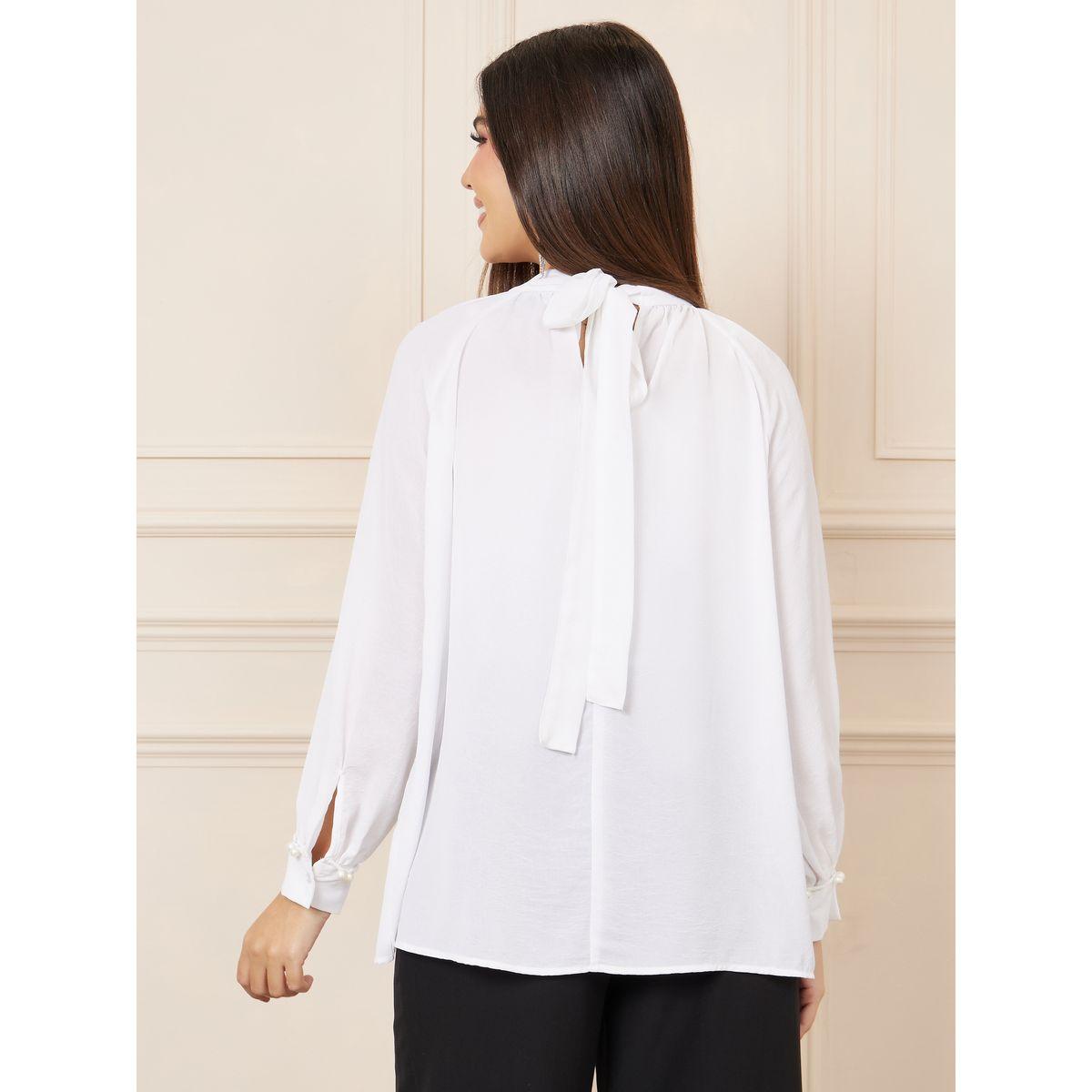 Styli Solid Pearl Detail Tie Up High Neck Blouse-women-clothing-shirtsandblouses-blouses-image-5
