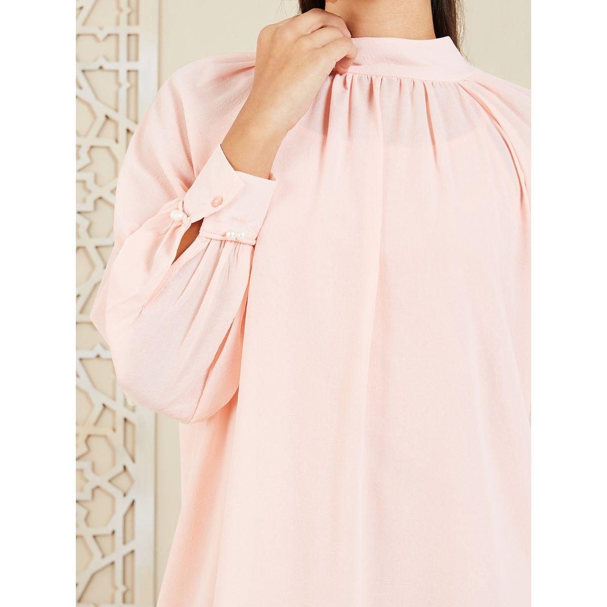 Styli Solid Pearl Detail Tie Up High Neck Blouse-women-clothing-shirtsandblouses-blouses-image-4