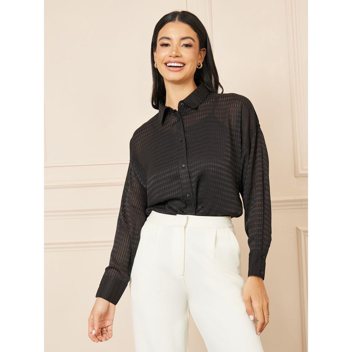 Styli Oversized Checked Sheer Regular Fit Shirt-women-clothing-shirtsandblouses-shirts-image-1