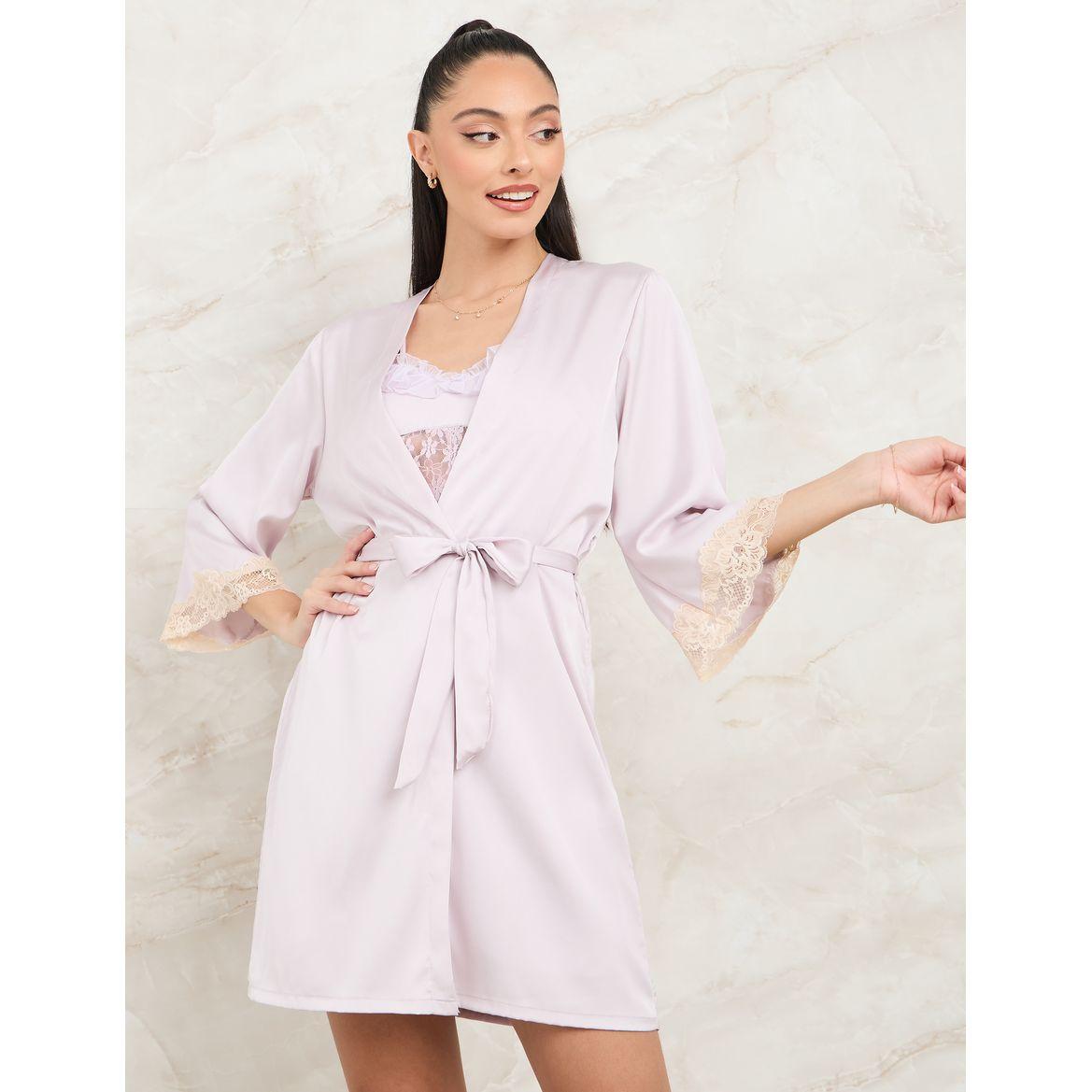 Styli Unwind Pack of 2 - Satin Ruffle Apex Detail Slip Dress & Robe-women-clothing-nightwear-nighties-image-5