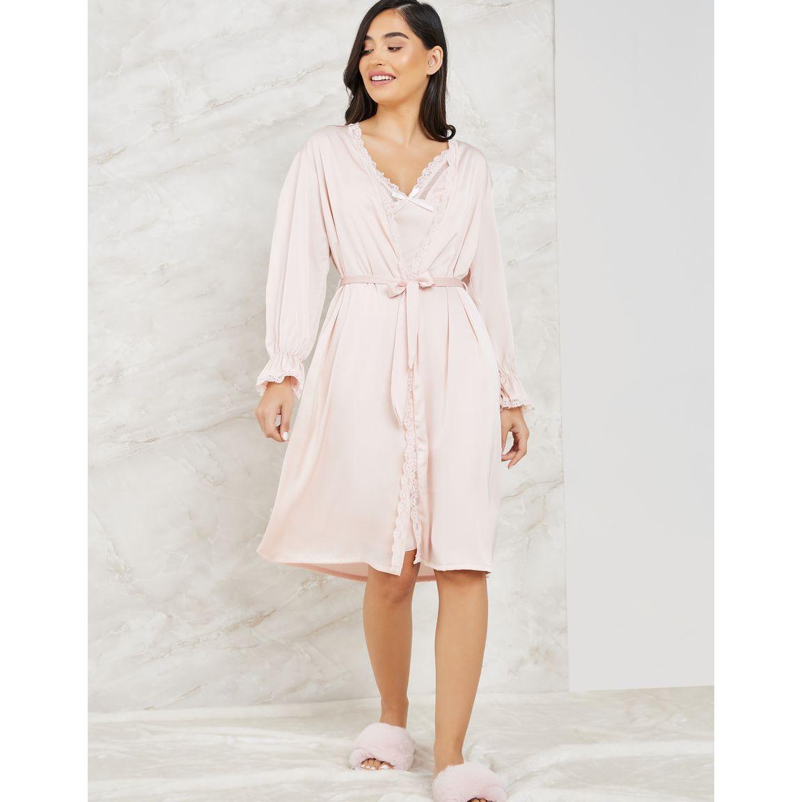 Styli Unwind Pack of 2 - Scallop Edge Satin Slip Dress & Robe-women-clothing-nightwear-robes-image-2